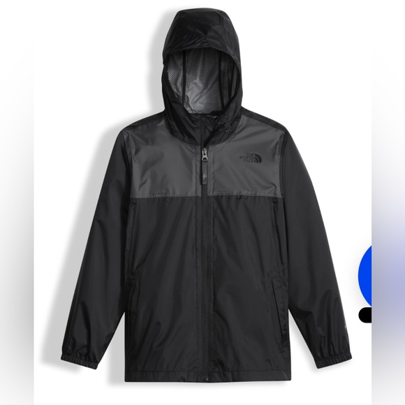 The Northface boys zip line rain coat jacket hood size small 7-8 black and grey - Picture 1 of 9